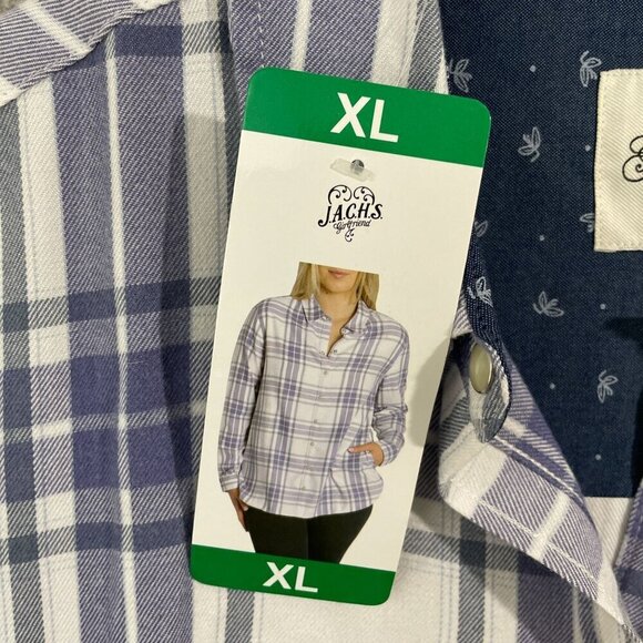 NEW Jachs Girlfriend Womens XL Blue & White Plaid Button-Up Flannel Shirt - Picture 7 of 9